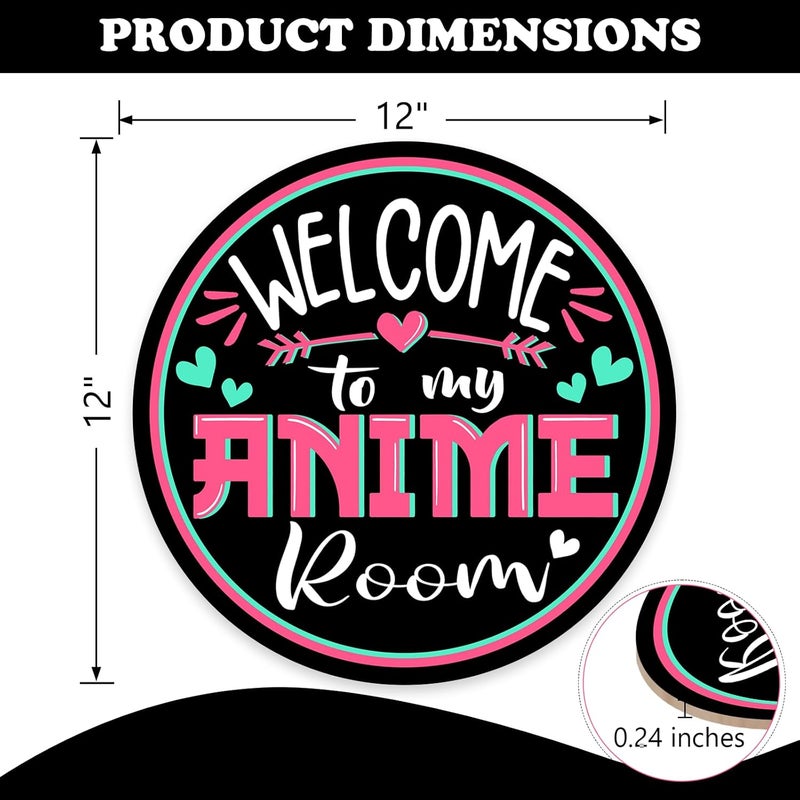 Bolisom Welcome to My Anime Room Front Door Sign, Anime Lovers Wood Door Hanger Girl Bedroom Decor, Funny Wooden Wreath Indoor Home Living Room Wall Hanging Decoration - Image 2